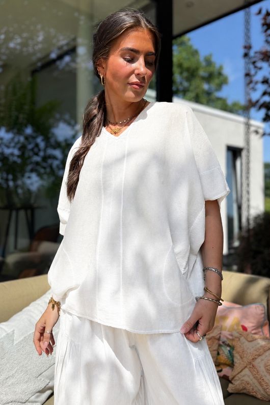 Rustic Nature Linen Blend Pocket Tee White